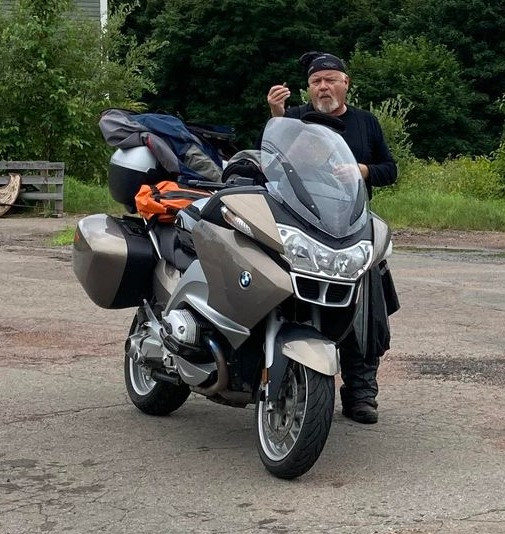 In Nova Scotia offering granola treats to Harley riders.  No that's not a do-rag on my head, yes i'm an old fart :)